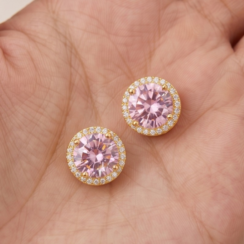 Women's Classic Round 925 Silver Synthetic Zirconia Stud Earrings